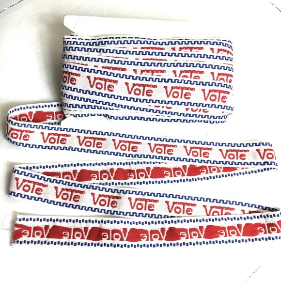 Bundle three yard “VOTE” Sewing Trim Embroidered Patriotic cotton Vtg  80's - Picture 6 of 9